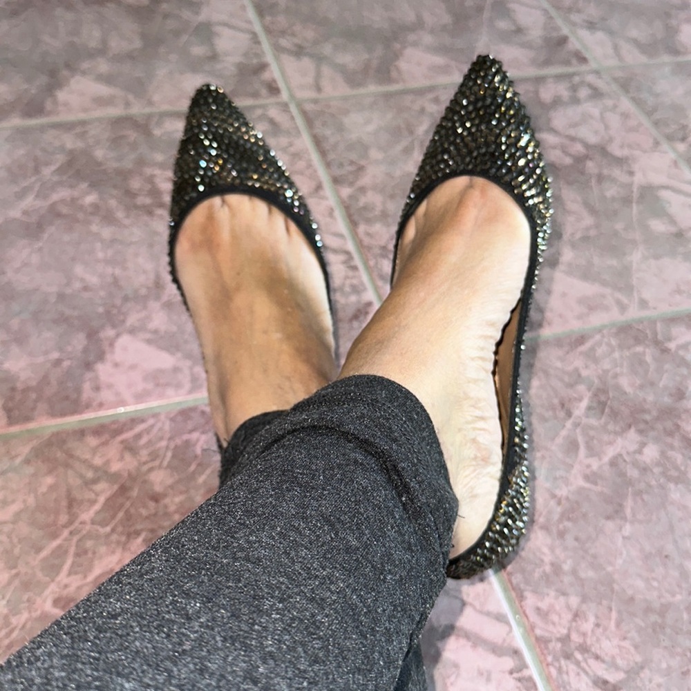 Steve Madden black flats multi rhinestone shoes